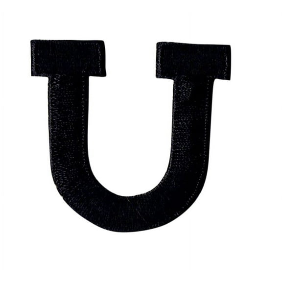 Alphabet Letter - U - Color Black - 2" Block Style - Iron On Embroidered Applique Patch