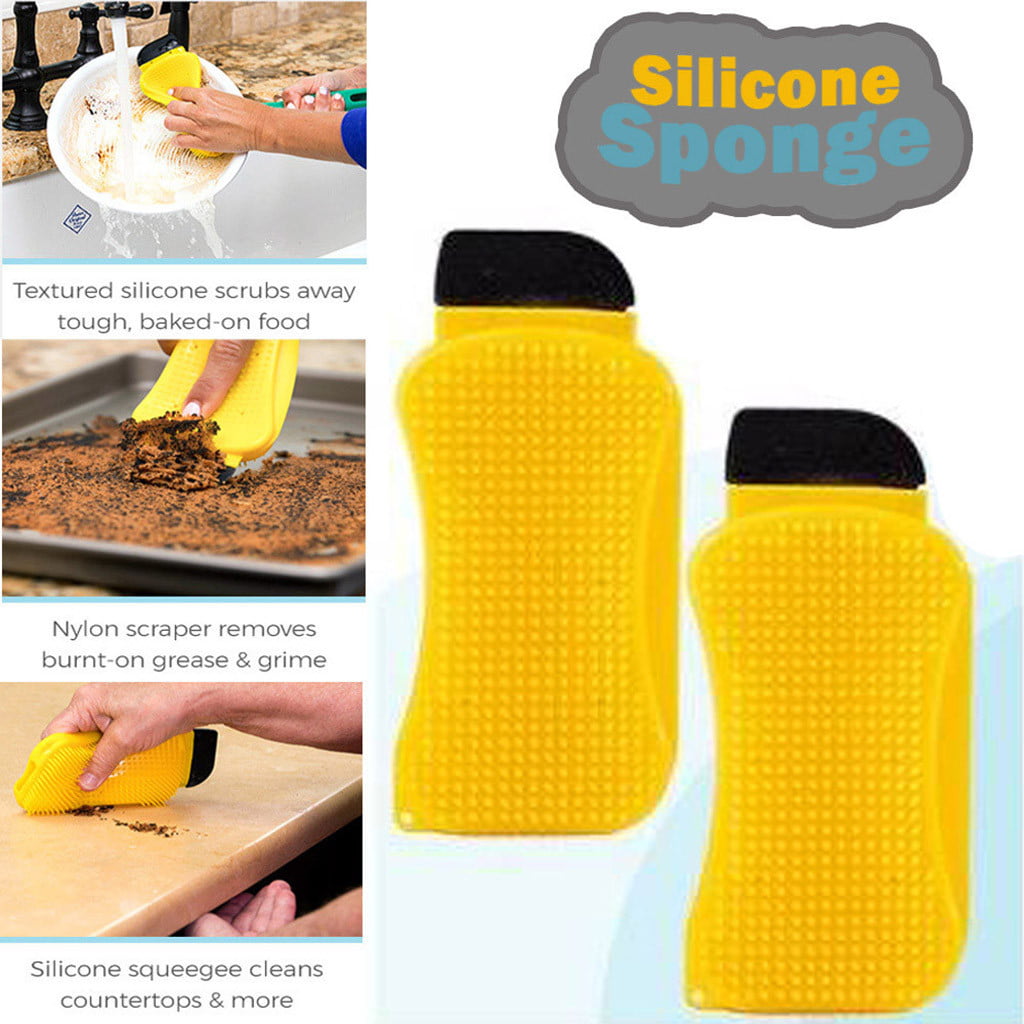 Washing Sponge Scrubber 3In1 Silicone Multi-Function Kitchen Cleaning Brush Tool 