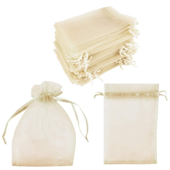 100 Pack 4x6 Inch Mini Sheer Drawstring Organza Transparent Bags Jewelry Sack Pouches for Wedding, Party Decorations, Arts crafts gifts (Ivory)
