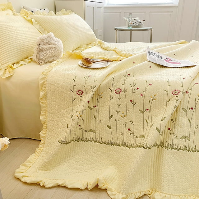 Couette d'Été de Broderie, Courtepointe de Coton Courtepointe d'Été de Couleur Pure