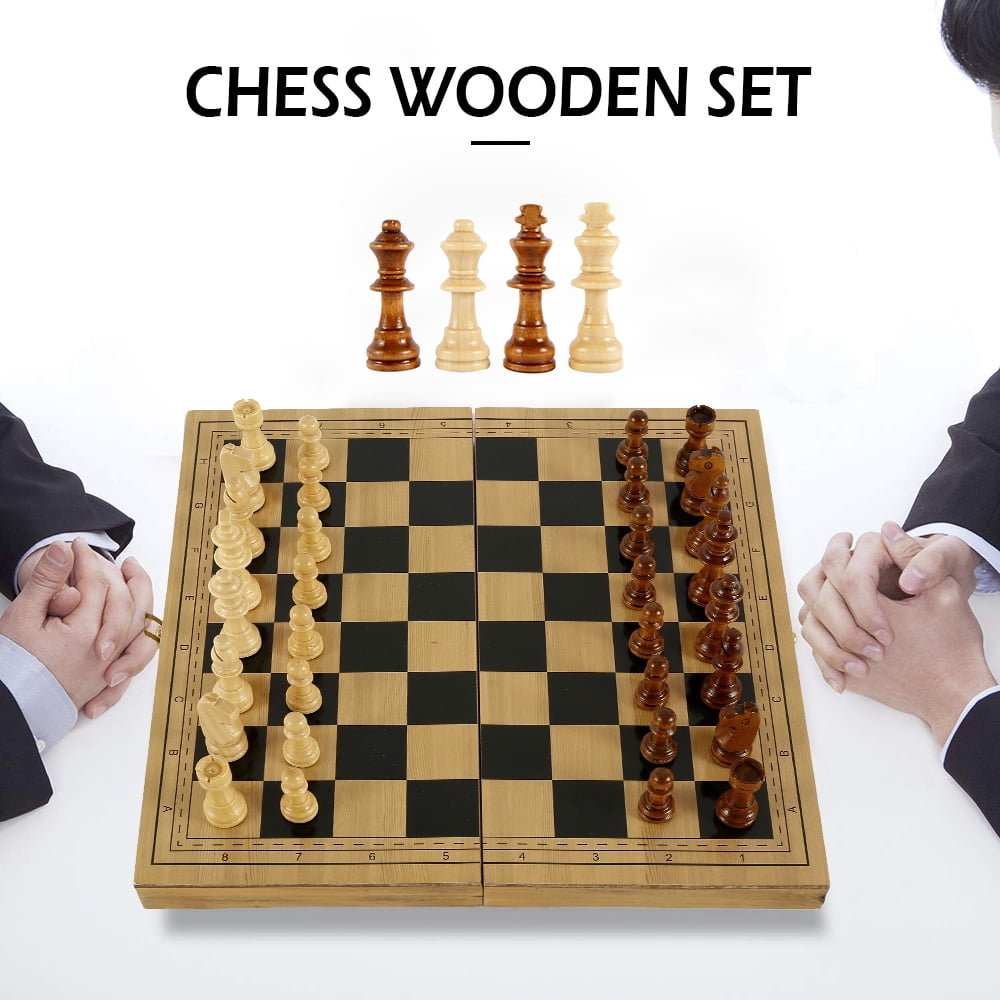 Large Chess Wooden Set Folding Chessboard Magnetic Pieces Wood Board UK Stock 