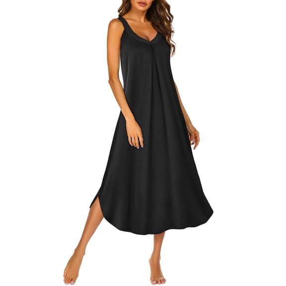 Ekouaer Sleeveless Nightgowns for Women Long Night Gown Pleated Full Length Sleepwear Tank Sleep Dress Slit Dress