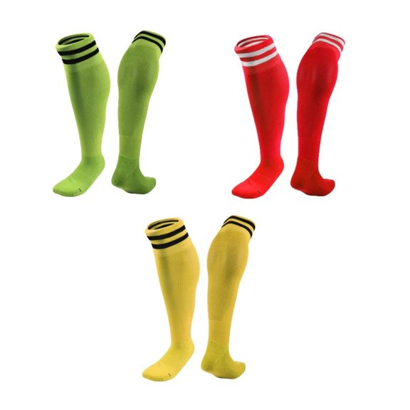Lian LifeStyle 3 Pairs Knee High Sports Socks for Soccer, Softball, Baseball, Soccer, and Many Other Sports XL002 Size XS Green,Red,Yellow