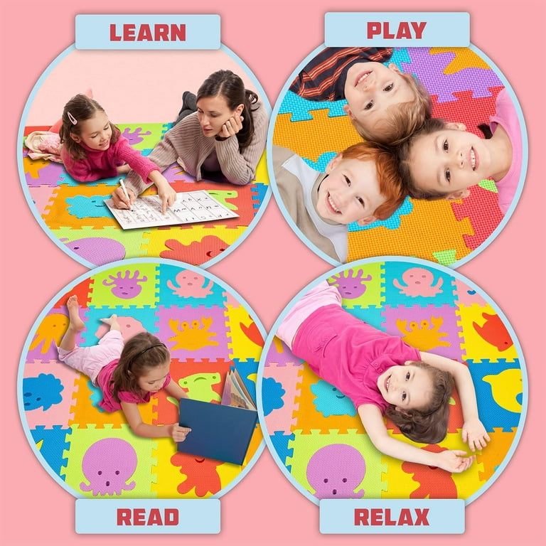 ToyVelt Foam Play Mat for Baby Kids Interlocking Foam Puzzle Floor Mats EVA  Non Toxic for Crawling, Exercise, Playroom, Play Area, Baby Nursery - Sea  Animals, 16 Tiles 