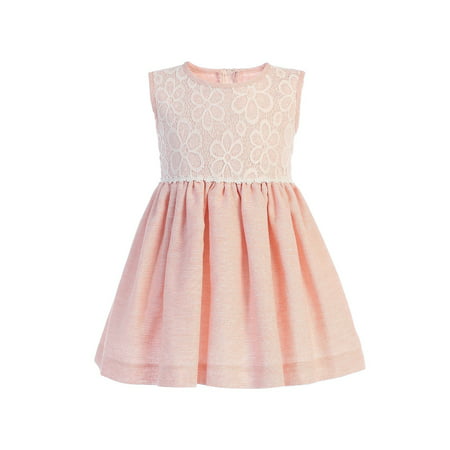 Lito Baby Girls Peach Lace Bodice Sleeveless Easter Dress