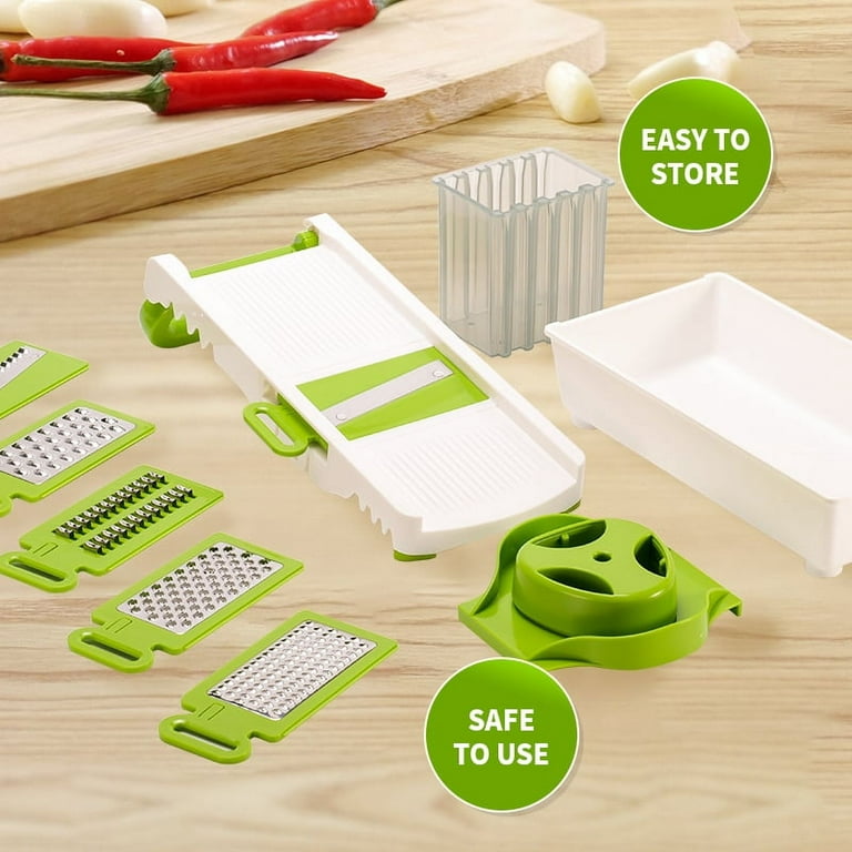 HOUKAI Safe Mandoline Slicer for Kitchen, for Vegetables Cutting Frozen  Meal or Sausages Food Slice, Mandolines Slicers with Container, Thickness  Adjuster Multi Blades