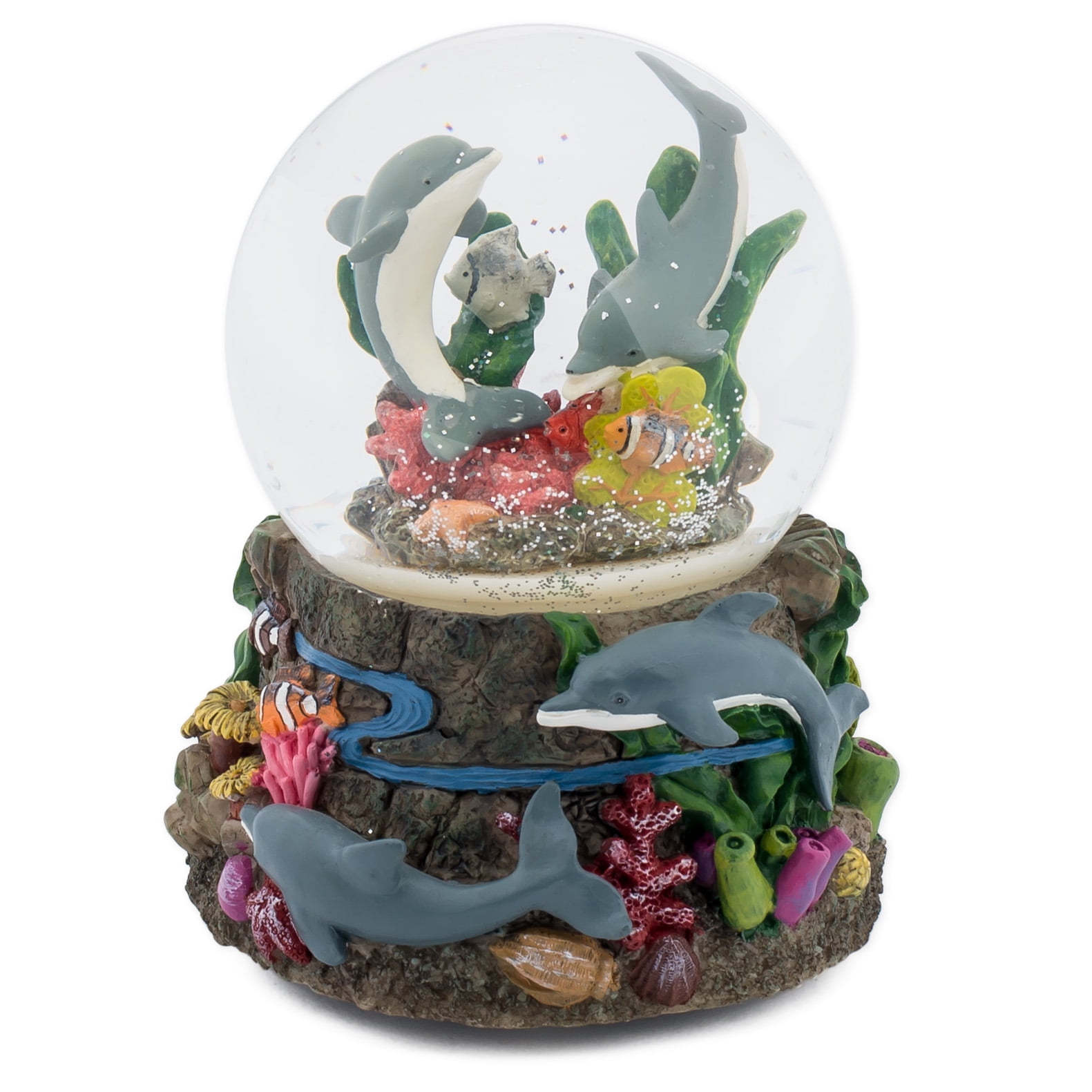 Castle Unicorn with Green Dragon 100mm Resin Glitter Water Globe Plays Tune Our Father Cadona International Inc