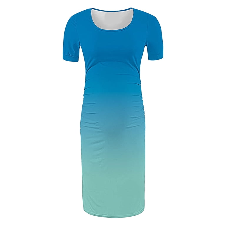 Kilaqueen Maternity Dress for Photoshoot Short-Sleeve Crew Neck Gradient  Pleated Pregnancy Dresses Casual Comfy Maternity Dress