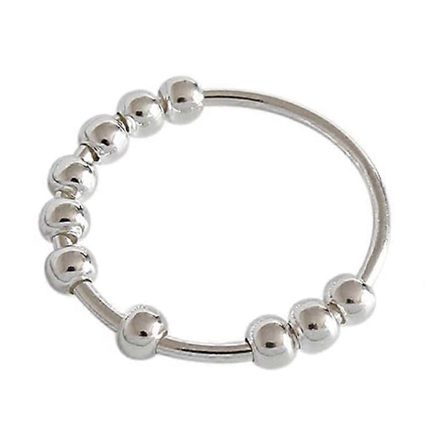 Anillo antiestrés con cuentas para mujer, anillo antiestrés con cuentas, anillo de moda que gira libremente, anillos antiestrés con cuentas de tamaño mediano