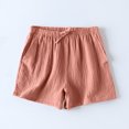 thumbnail image 2 of YUGYXL Cotton Linen Shorts for Women Summer Drawstring Comfy Shorts Trendy Stretch Waist Quick Dry Holiday Shorts with Pockets Red M, 2 of 6