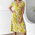 thumbnail image 4 of Robes d'Été pour Femmes Plage Col en V Manches Courtes Imprimé Floral Robes Midi Robes d'Été Décontractées pour Femmes, 4 of 7