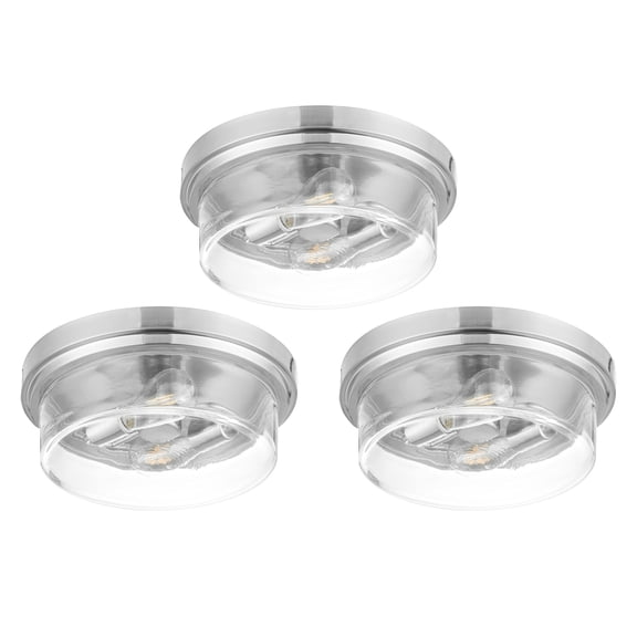Prominence Home 3 Pack Madalyn 13" Ceiling Light, Clear Drum Glass, Brushed Nickel