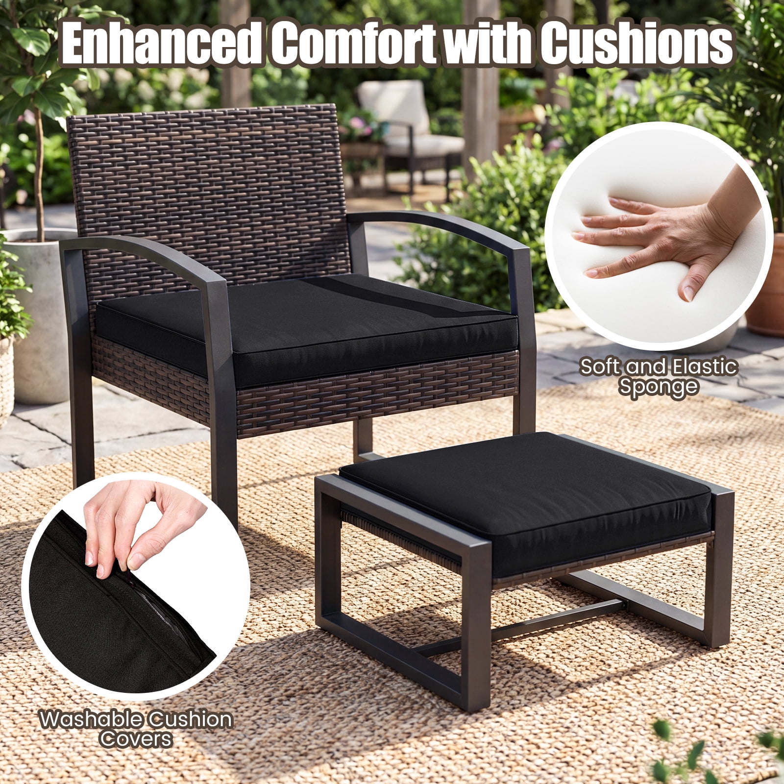 Costway Outdoor Furniture Set, Patio Rattan Conversation Set for Balcony,Porch, Backyard Mix Brown + Black