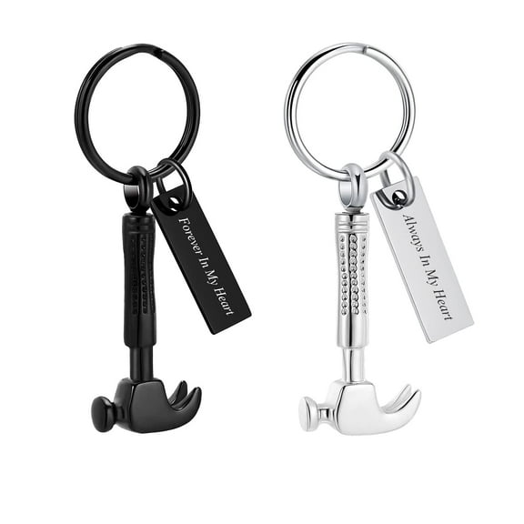 2 Pieces Pack Forever / Always in My Heart - Hammer Urn Keyring for Ashes Keychain Urn Cremation Jewelry Memorial Keepsake Jewelry W/Funnel Filler Gifts for Women Men