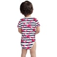 thumbnail image 3 of Yiaed Dark Blue Stripes and Flamingos Print Infant Climbing Short Sleeve Onesie One-Piece Baby Bodysuit Clothes 0-12 Months -9M, 3 of 6