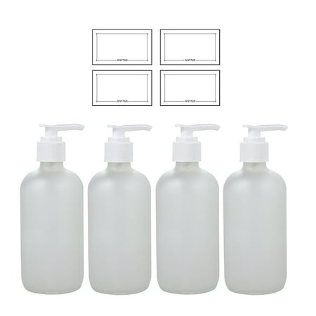 Download 8 oz Frosted Clear Glass Boston Round Bottle with White ...