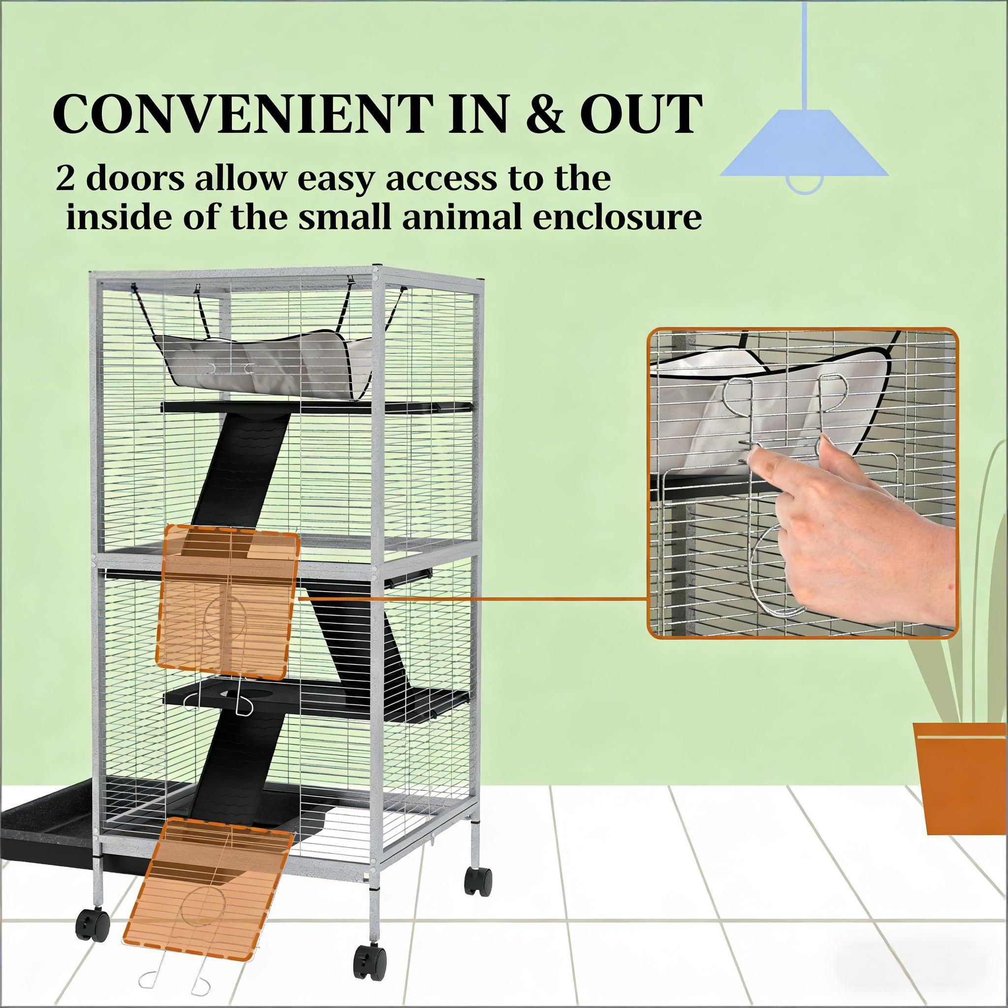 Spacious Pet House, Rolling Small Animal Hutch Cage, Small Pet Hutch