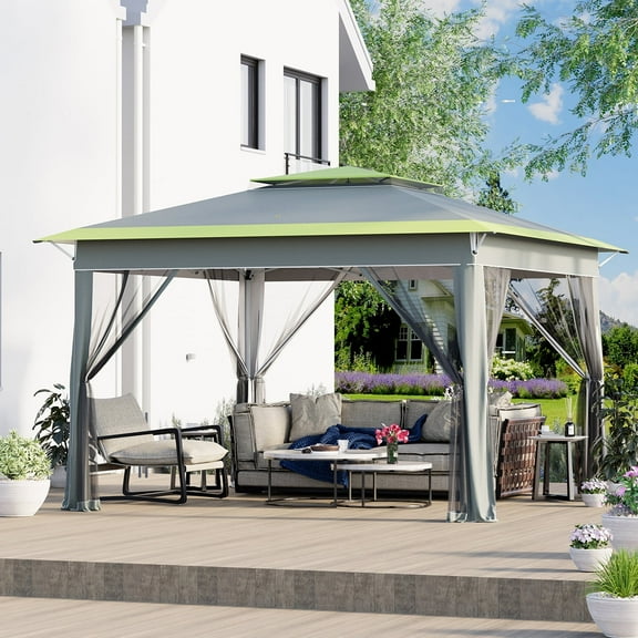AVAWING 11x11 ft Outdoor Pop-up Canopy, Party Tent with Sidewalls, Patio Wedding Tent, Gray & Green