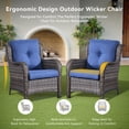 thumbnail image 3 of Gymojoy Wicker Patio Chairs Set of 2, Outdoor Lounge Chairs with Cushions for Porch Balcony Backyard, Grey Wicker and Blue Cushions, 3 of 11