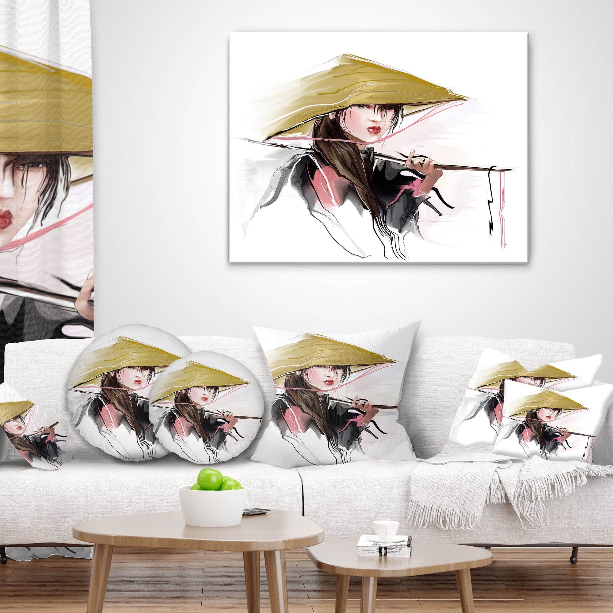 Designart Vietnamese Woman - Digital Art Portrait Throw Pillow - 12x20