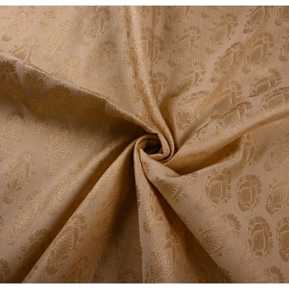 eloria Damask Embroidered Brocade Jacquard Sewing Apparel Making Fabric by the Yard Kurta Dress Apparel Cloth, Color: Gold 1