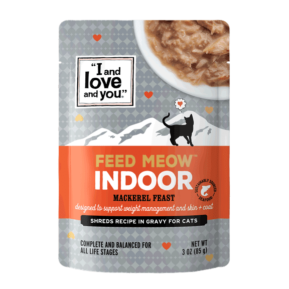 "I and love and you" Feed Meow Indoor Mackerel Feast 3oz pouch