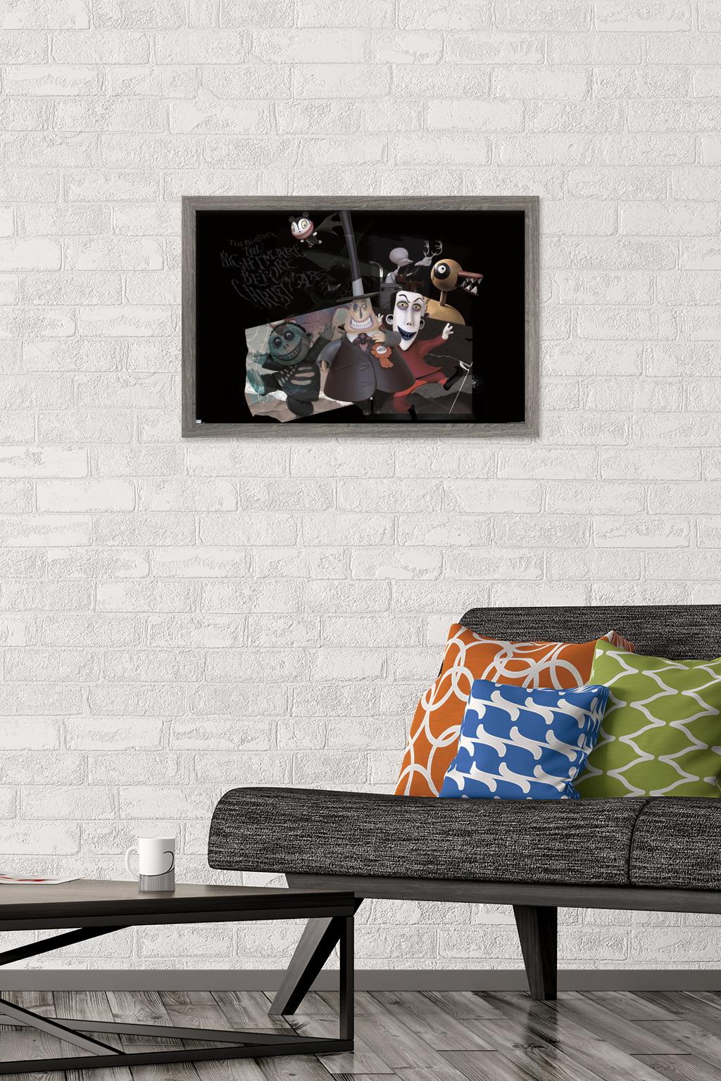 Disney Tim Burton's The Nightmare Before Christmas - Distorted Group Wall Poster, 14.725" x 22.375" Framed