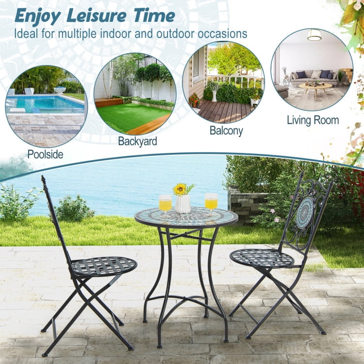 Aimee Lii 3 Piece Metal Dining Set with Mosaic Pattern, Outdoor Patio Furniture Set Aimee Lii 3 Piece Metal Dining Set with Mosaic Pattern, Outdoor Patio Furniture Set
