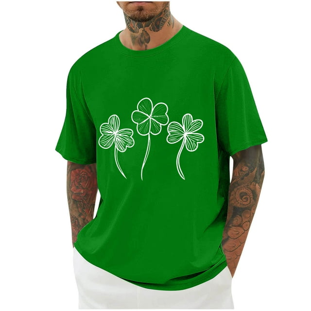 Hombro Frío Tops Día de San Patricio Impreso Cuello Redondo Gota Hombro, Manga Corta Casual de los Hombres