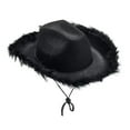 thumbnail image 2 of mfyjkho Sombrero de vaquero con boa de plumas, correa ajustable para la barbilla, sombrero de fieltro de ala ancha para fiesta temática del oeste, 1 sombrero, 2 of 5