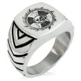 thumbnail image 1 of Stainless Steel Radioactive Sawblade Skull Chevron Pattern Biker Style Polished Ring, 1 of 1