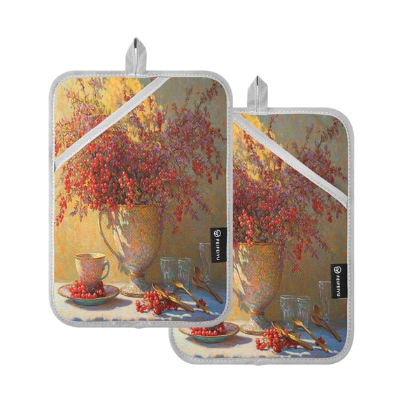 BZSMCE Pot Holder Oven Mitts Cooking baking Red Cherry Oil Painting Creative Pattern Size:7x9.8in