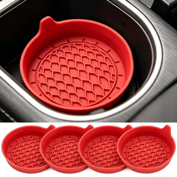 Universal Car Cup Holder Coaster, 4Pack Non-Slip Silicone Coaster Mats for Drink Placement 3.23 Inch (Red)