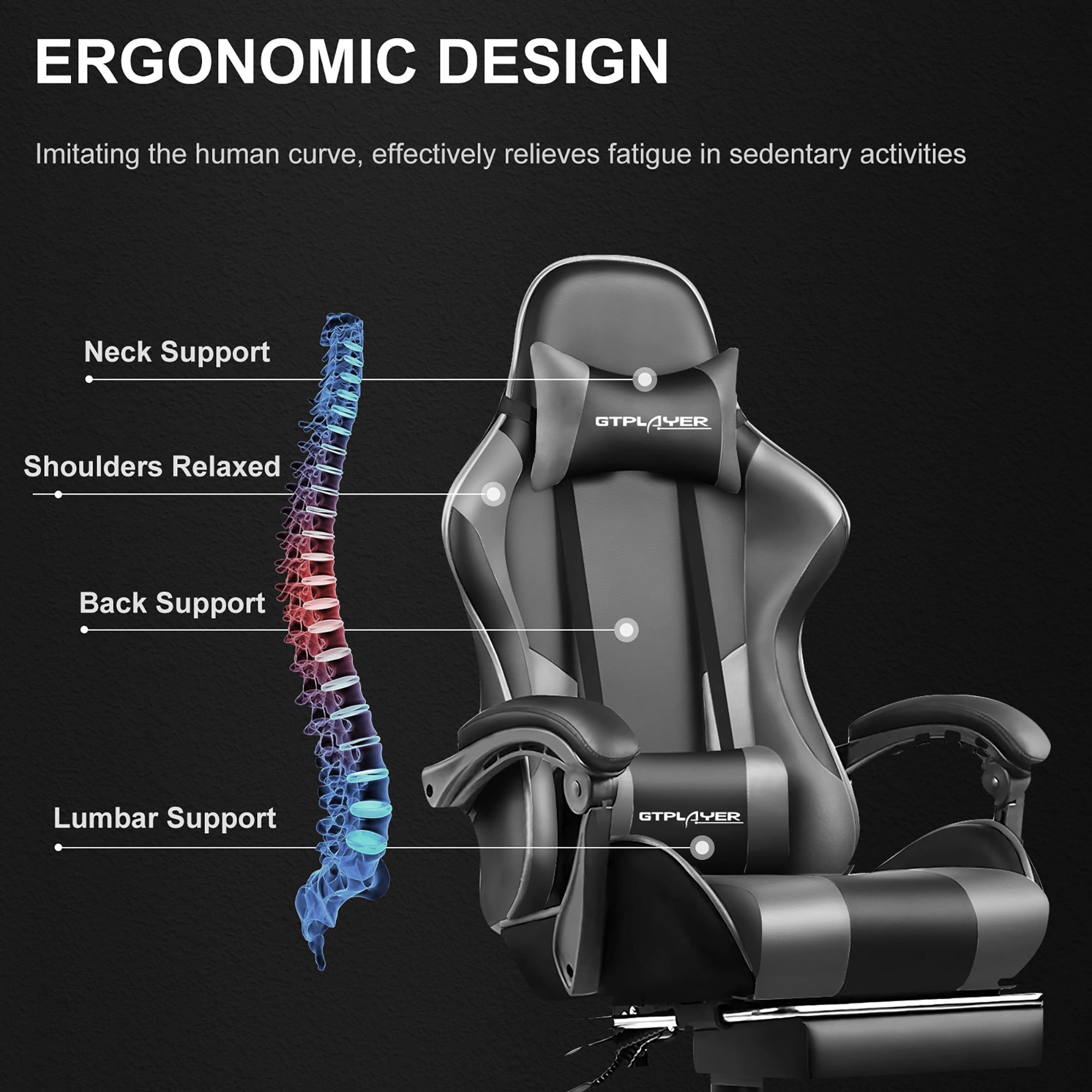 Gtracing Gaming Chair With Footrest And Ergonomic Lumbar Massage Pillow Faux Leather Office Chair Black Black
