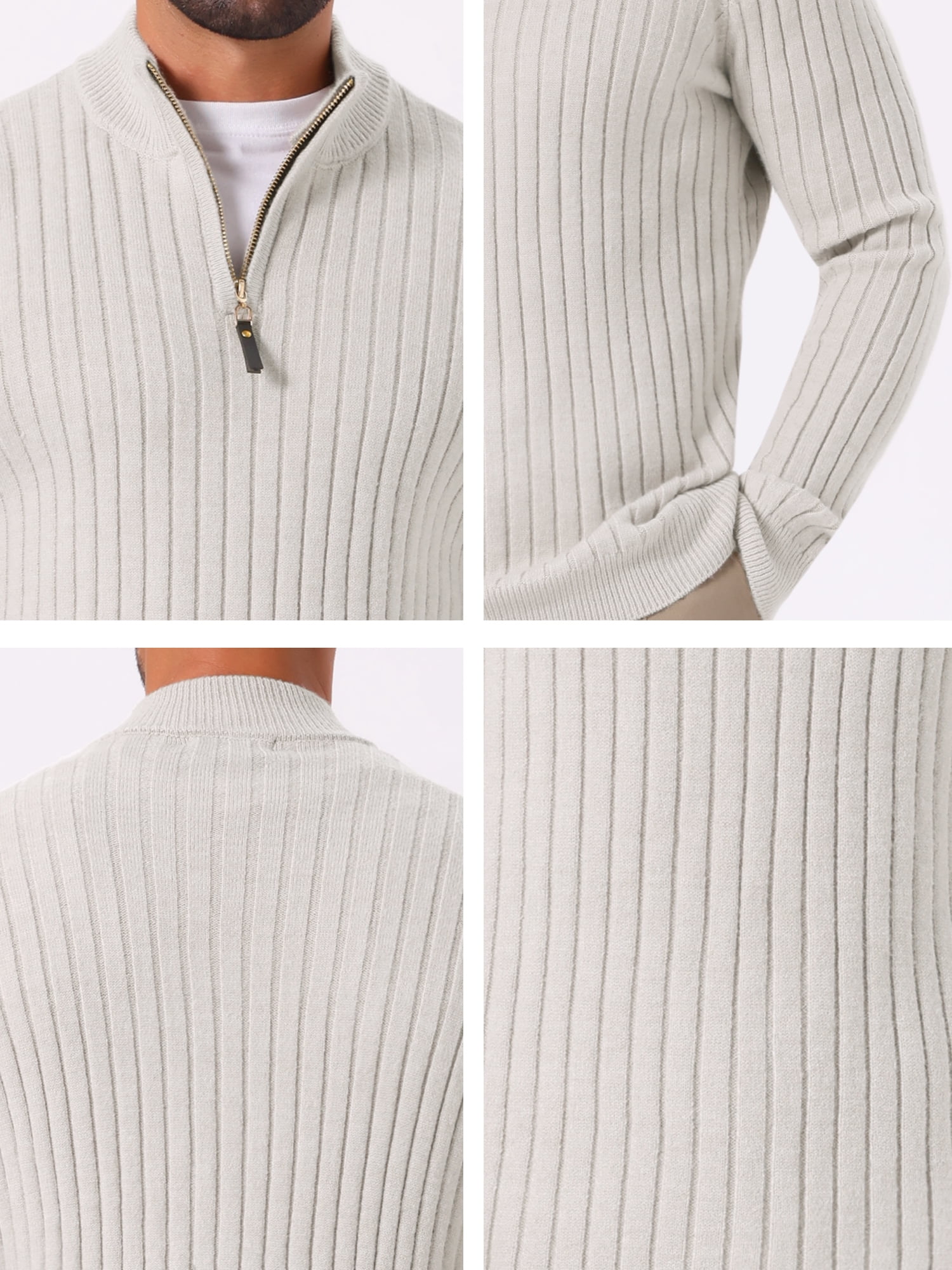 DARING DIVA Men's Casual Pullover Knitted Mock Neck Polo Sweater S Light Gray