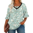 thumbnail image 2 of Ounisa Womens 1/2 Sleeve T Shirt Crew Neck Printed Flared Sleeve V Neck Ruched Summer Casual Stylish Tops XL-5XL, 2 of 6