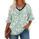 thumbnail image 3 of TaTaai Women's Flared Sleeve V-Neck Top Printed Ruched Front Half Sleeve Casual Summer Chic Blouse T-Shirt Daily Party Beach Gift, 3 of 6
