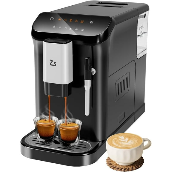 Zzistar Automatic Espresso Machine - Built-In Grinder, Automatic Milk Frother, One-Touch Operation, Auto-Cleaning, 1.5L Water Tank for Lattes