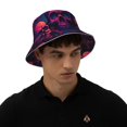 thumbnail image 5 of Yiaed Purple-Red Skull Print Reflective Stripe Bucket Hat Unisex Funny Outdoor Fisherman Cap Beach Sun Hat, 5 of 5