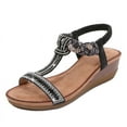 thumbnail image 1 of Womens Wedge Sandals Summer Rhinestone Beaded Platform Sandals Breathable Cutout Open Toe Elastic Band Dress Sandals Comfy Elastic Slingback T Strap Mid Heeled Beach Sandals Shoes for Women Girls, 1 of 3