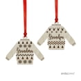 thumbnail image 1 of Funny Laser Engraved Wood Christmas Ornament with Gift Bag, Ugly Sweater Grandma Grandpa, Sweater Shape, 2-Pack, 1 of 2