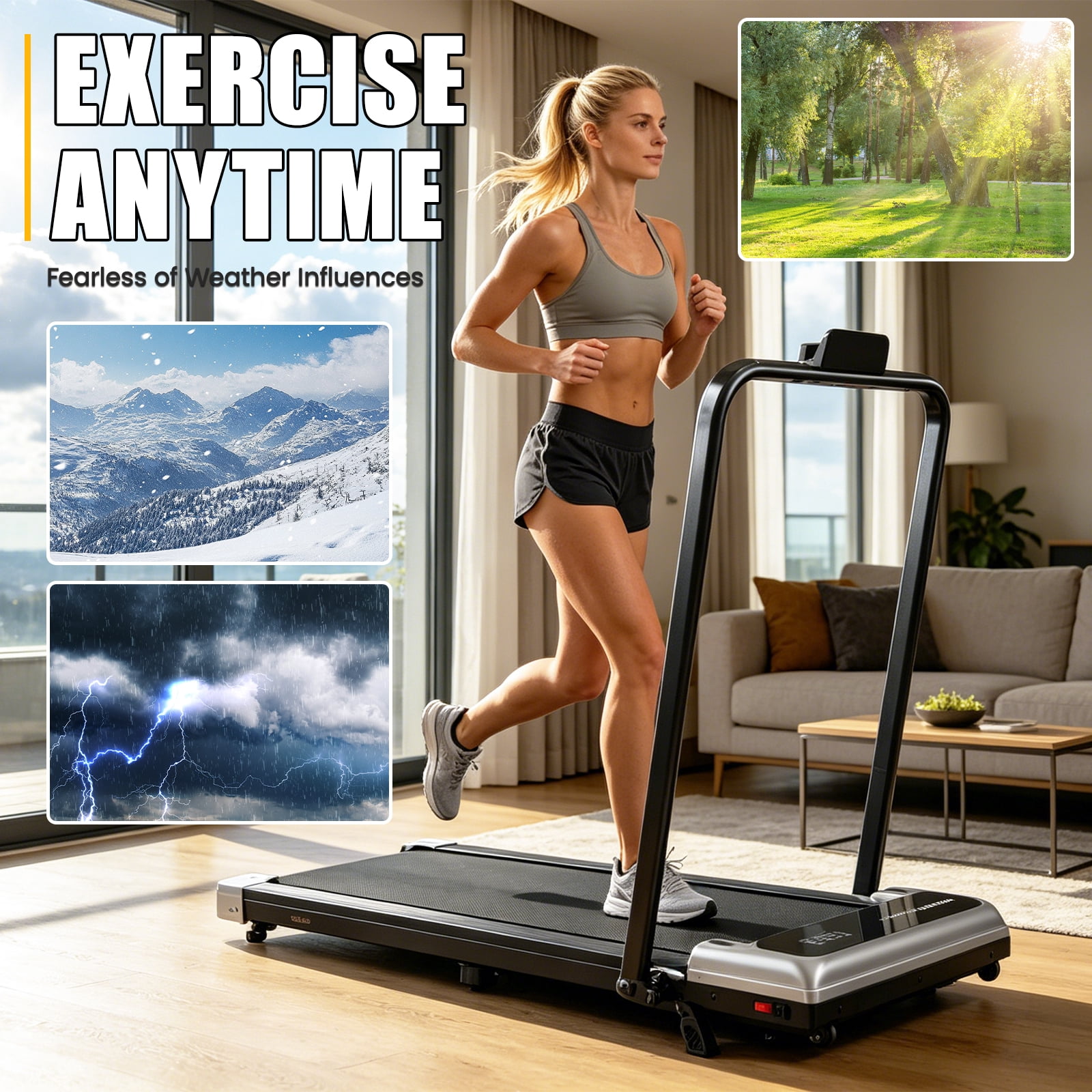 ASoopher Foldable Walking Pad with Incline and Handle Bar, Small Portable Treadmill, for Home and Office，2.5 HP Under Desk Treadmills, 0.6-3.8 MPH, Grey