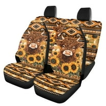 Renewold Highland Cow Car Seat Covers Full Set 4 PCS, Front and Rear Split Bench Protective Cover Universal Fit for Auto Truck Van SUV, Southwestern American Tribal Highland Cow Sunflower