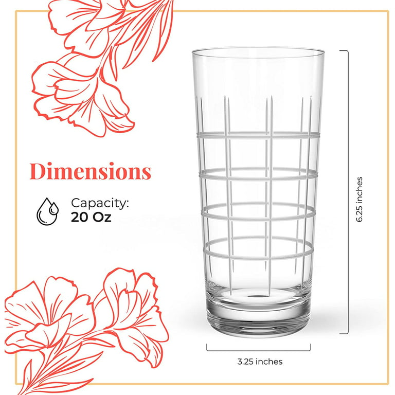 Highball Water Glasses - Tall Drinking Glass Set of 8