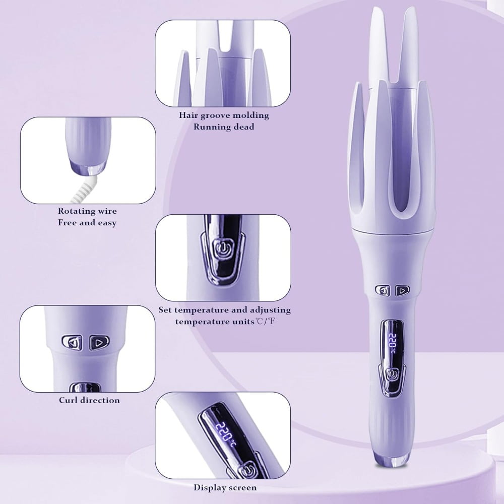 Automatic Hair Curler Automatic Curling Iron with 4 Temperatures,Dual Voltage Rotating Curling Iron Fast Heating