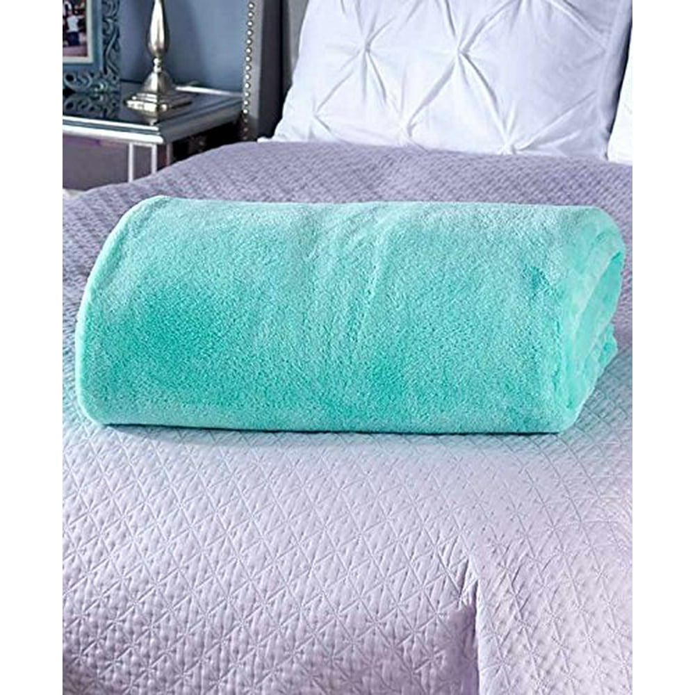 Bright Plush Fleece Twin Bed Blanket (Aqua)
