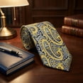 thumbnail image 6 of Mens Ties Silk Neckties Yellow Mustard Paisley Skinny Size 2.36", 6 of 7