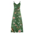 thumbnail image 4 of qucoqpe Womens Summer Sundress Fashion Casual Floral Printed Sleeveless V Neck Flowy Maxi Long Dress Beach Vacation Spaghetti Strap Dress, 4 of 5