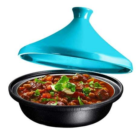 Chantal Enamel Pot - Cast Iron Tagine Pot, Enameled, 4 Quart, By Bruntmor (Marine Blue)