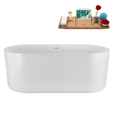 59" Streamline N4720BGM Soaking Freestanding Tub and Tray With Internal Drain in Brushed Gun Metal